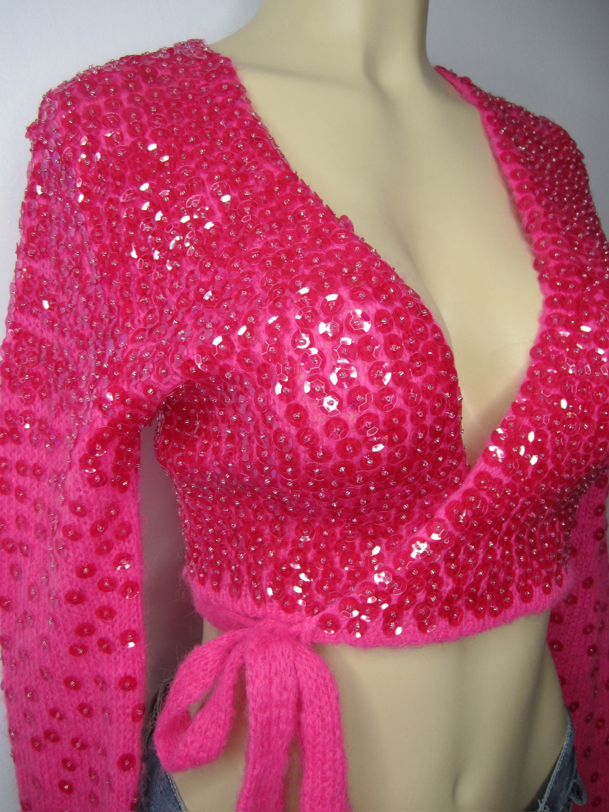 90s Versace Pink Sequins Wrap Cardigan - ONFEMME By Lindsey's Kloset