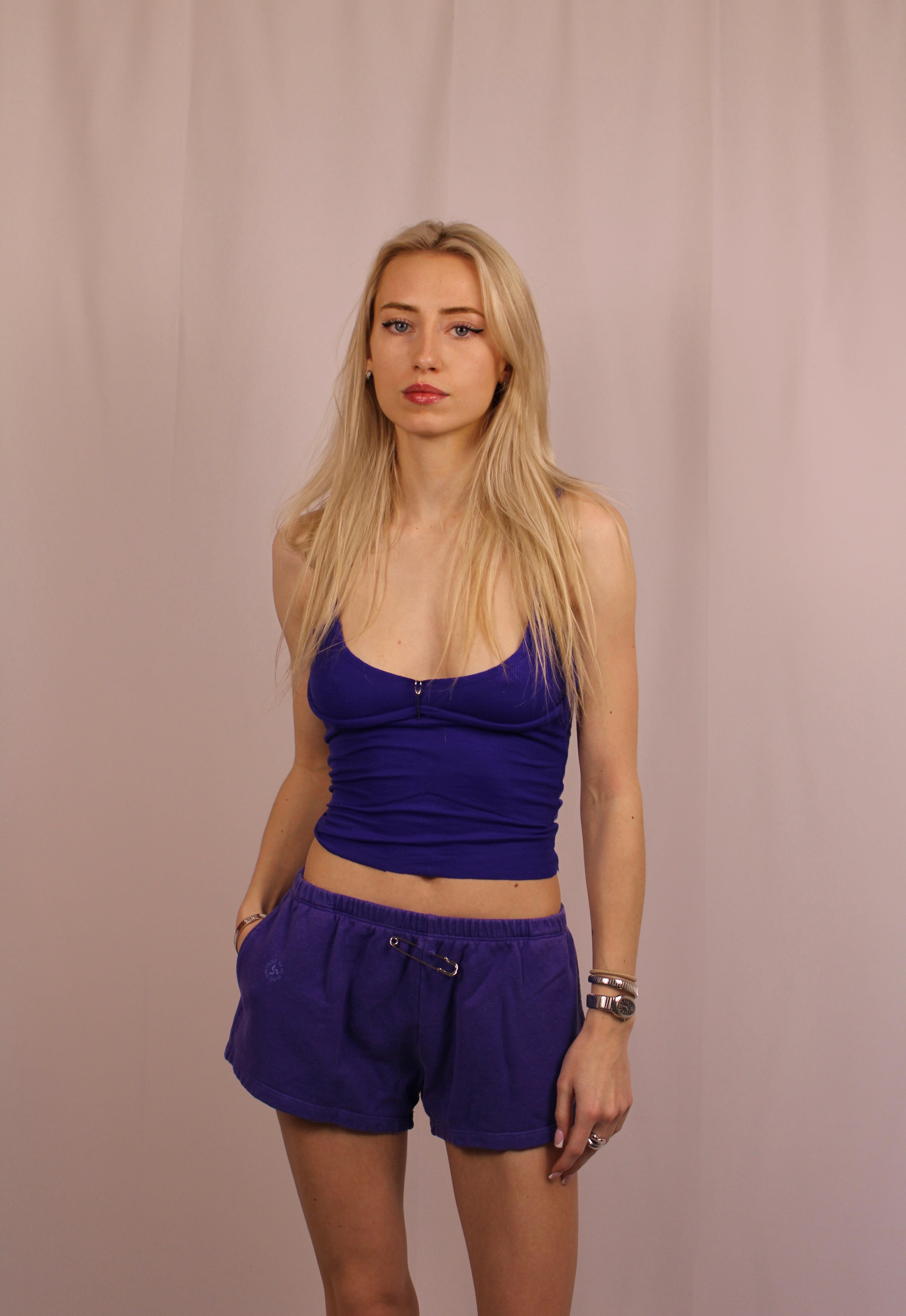Mini Safety Pin Sweatshorts in Amethyst Terry - ONFEMME By Lindsey's Kloset