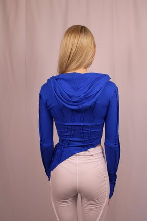 Asymmetric Hoodie in Sapphire Rib