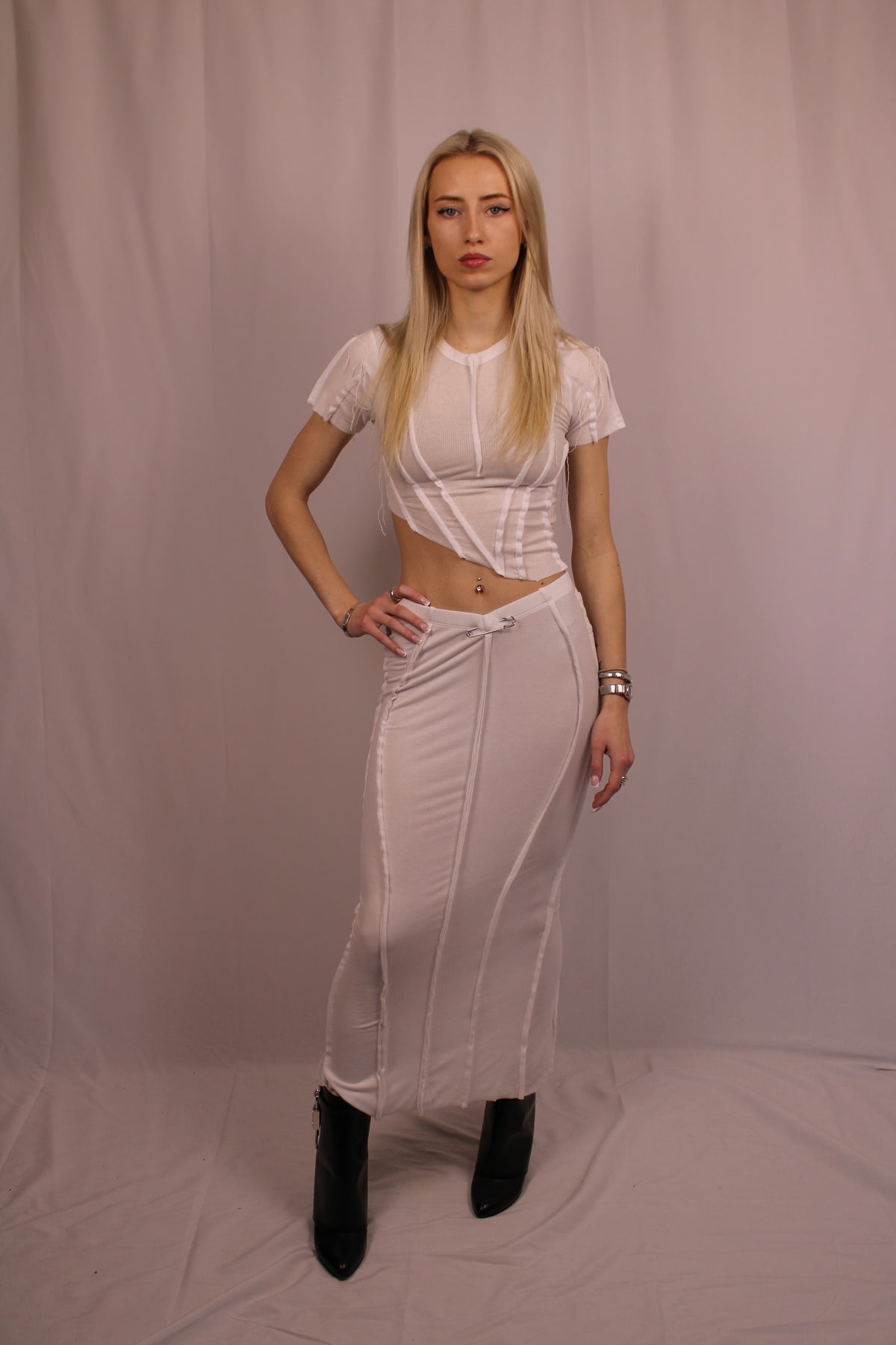 Asymmetric Mermaid Skirt in White Rib