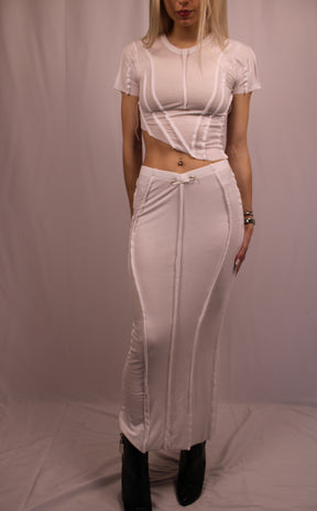 Asymmetric Mermaid Skirt in White Rib