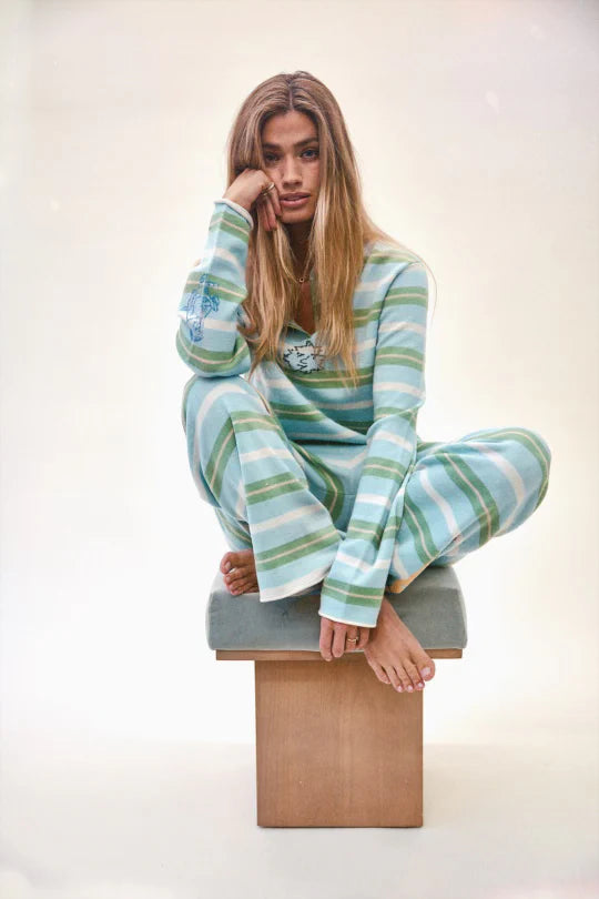 Sage Coin Striped Polo - ONFEMME By Lindsey's Kloset