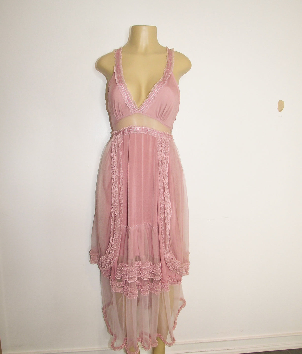 2000s Jean Paul Gaultier Dust Pink Mesh Dress - ONFEMME By Lindsey's Kloset