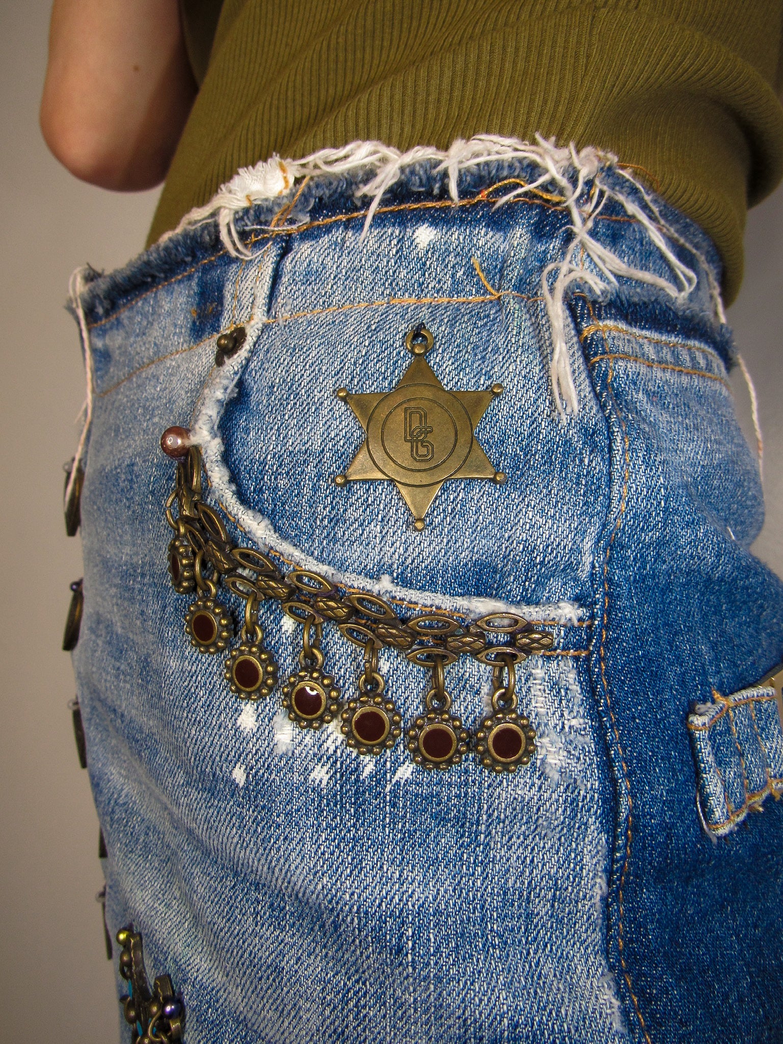 2000s Dolce & Gabbana Denim Embellished Mini Skirt - ONFEMME By Lindsey's Kloset