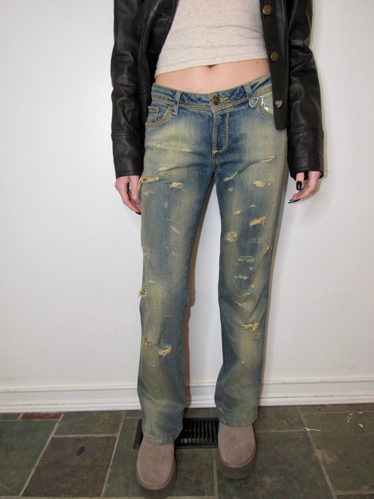 2000s Just Cavalli Low Waisted Distressed Jeans - ONFEMME By Lindsey's Kloset