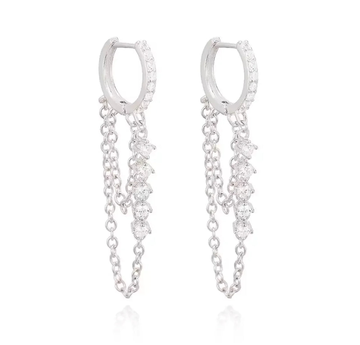 Hanging Chain Diamond Huggies - ONFEMME By Lindsey's Kloset