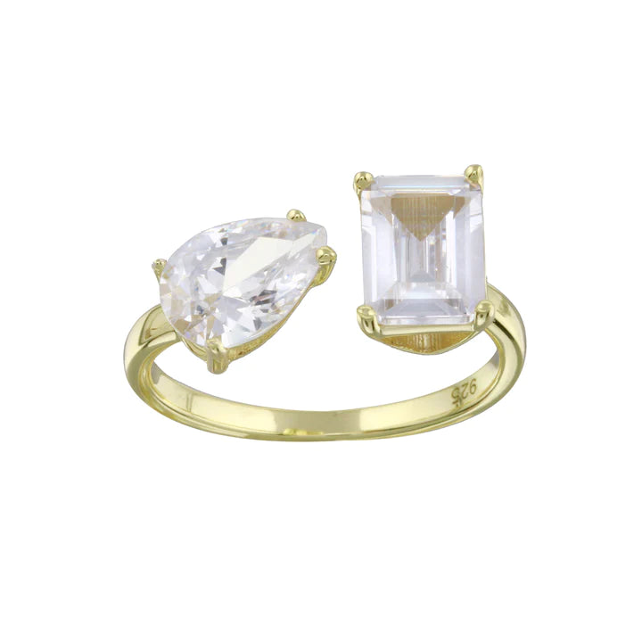 2 Stone Open Bezel Set diamond Alternative Engagement Ring With Emerald In  18K Yellow Gold | Fascinating Diamonds