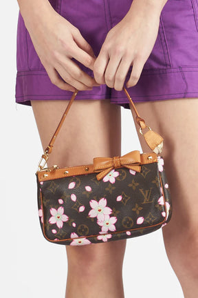 Brown-Pink Printed Louis Vuitton Small Pochette Ladies Bag