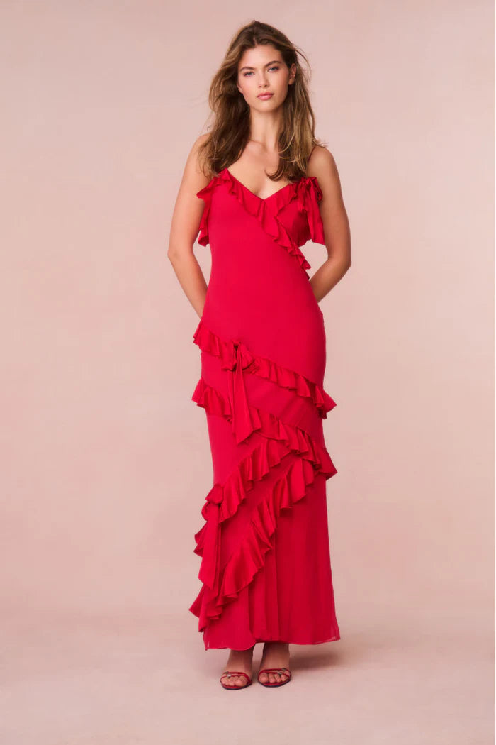 Rialto Silk Ruffle Maxi Dress - ONFEMME By Lindsey's Kloset