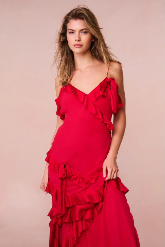 Rialto Silk Ruffle Maxi Dress - ONFEMME By Lindsey's Kloset