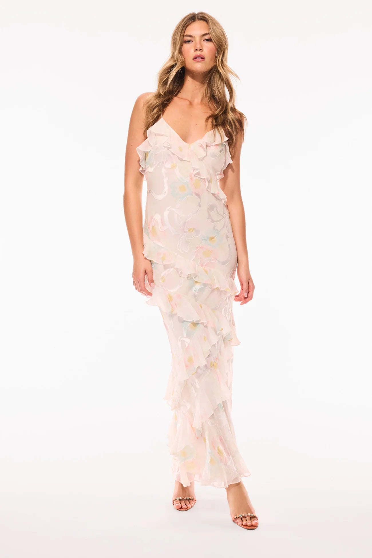 rialto jacquard floor-length dress Rialto Silk-Blend Maxi Dress for Women in Italian Ice, Size: 0, by LoveShackFancy