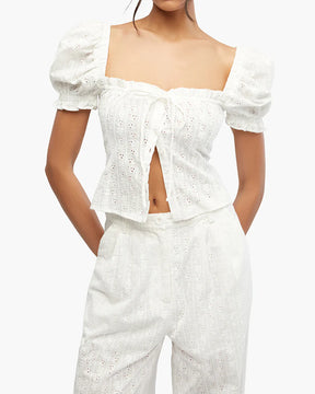 Eyelet Puff Sleeve Top - ONFEMME By Lindsey's Kloset
