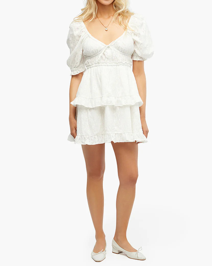 Eyelet Puff Sleeve Mini Dress - ONFEMME By Lindsey's Kloset