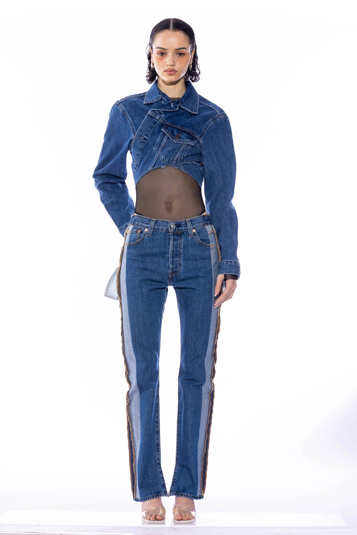 Deep V Jacket in Vintage Blue Denim - ONFEMME By Lindsey's Kloset