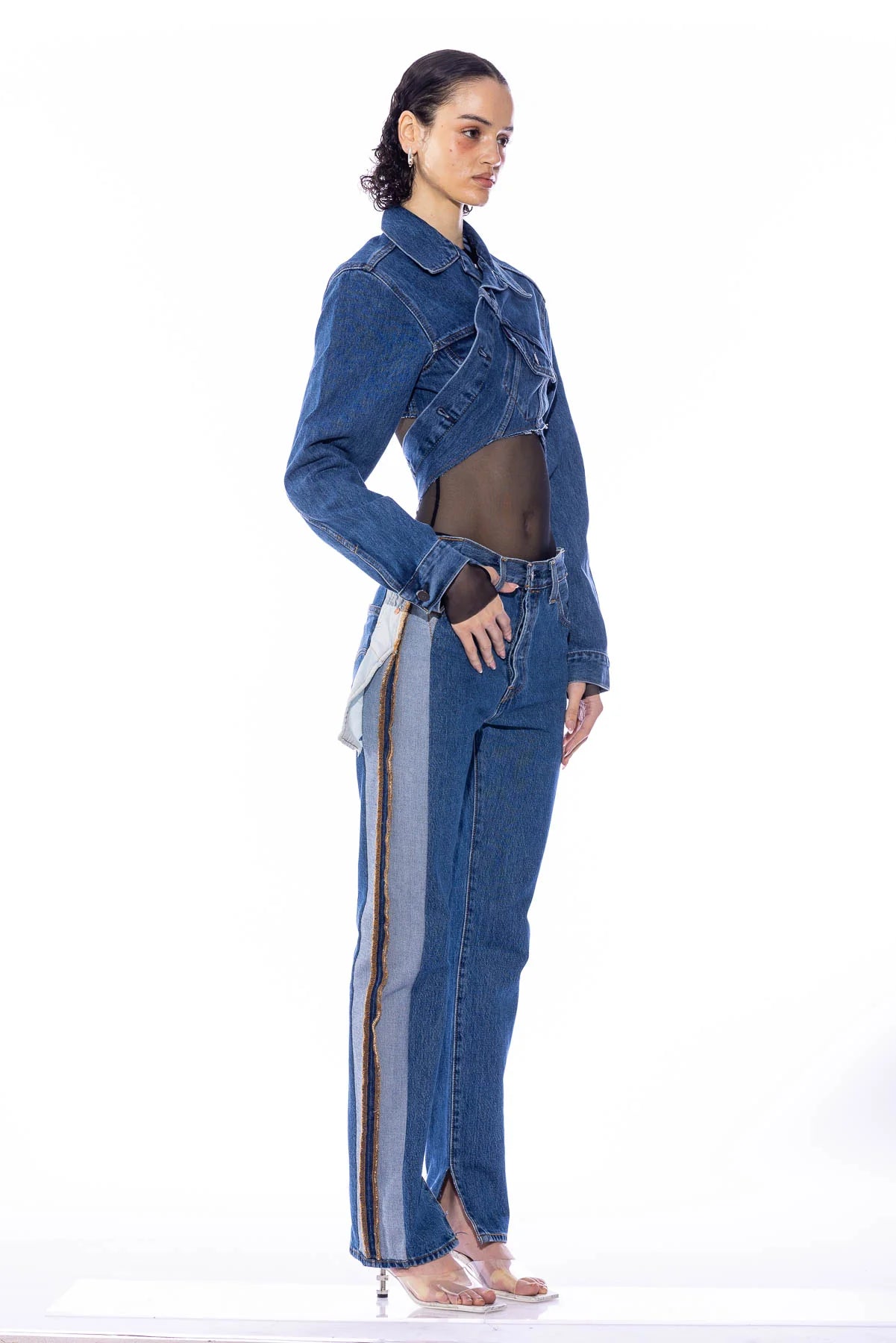 Deep V Jacket in Vintage Blue Denim - ONFEMME By Lindsey's Kloset