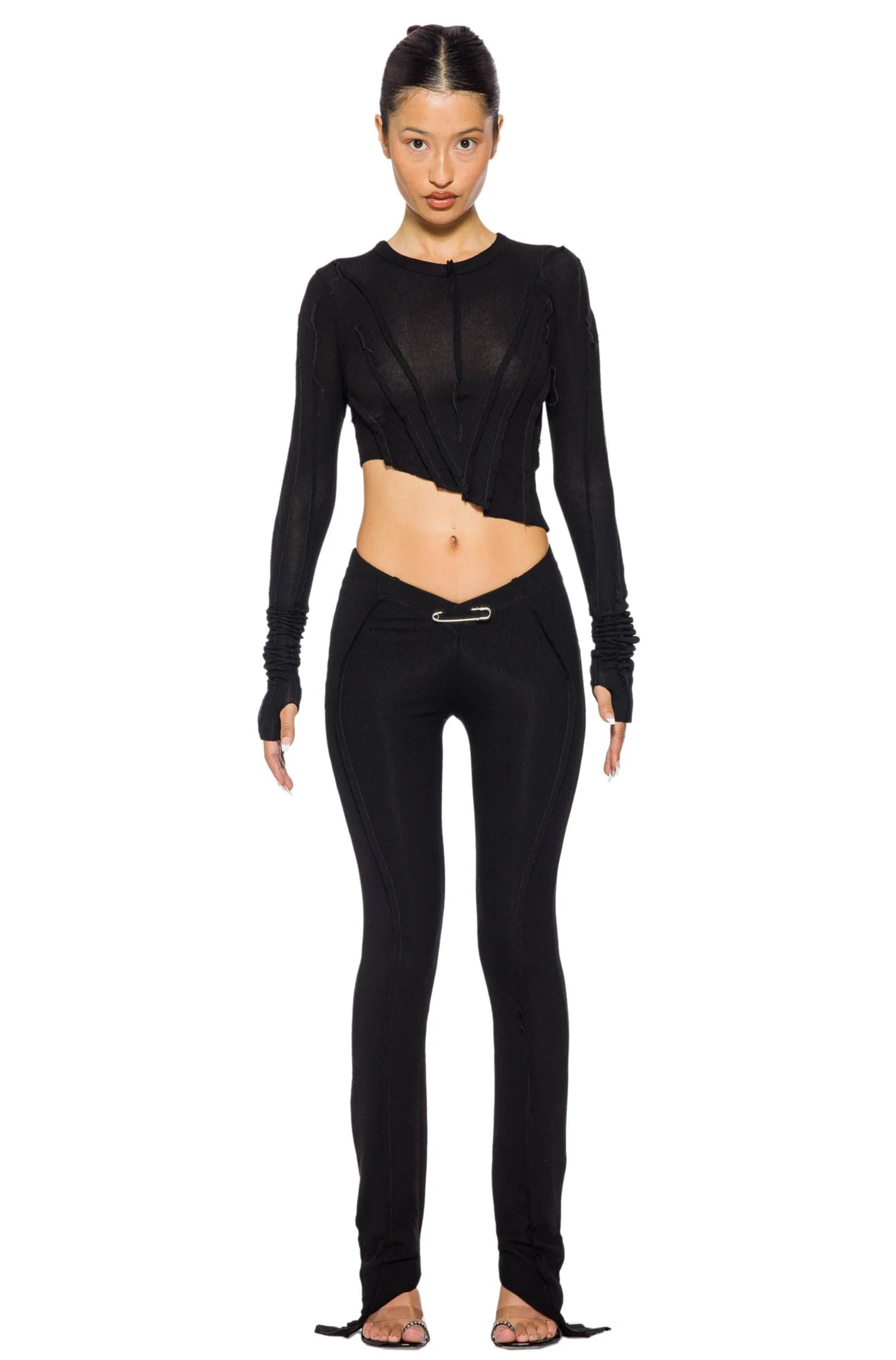 Asymmetric Pants in Black Rib - ONFEMME By Lindsey's Kloset