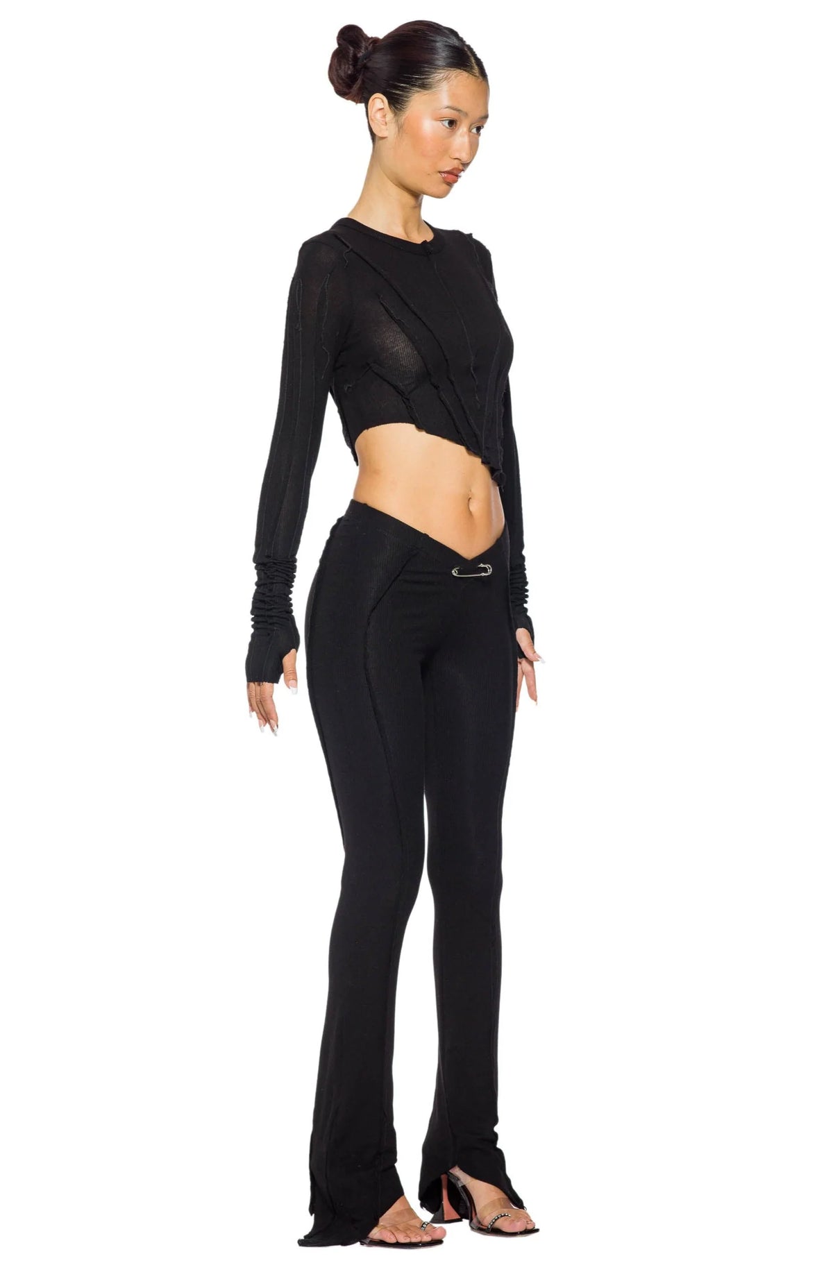 Asymmetric Pants in Black Rib