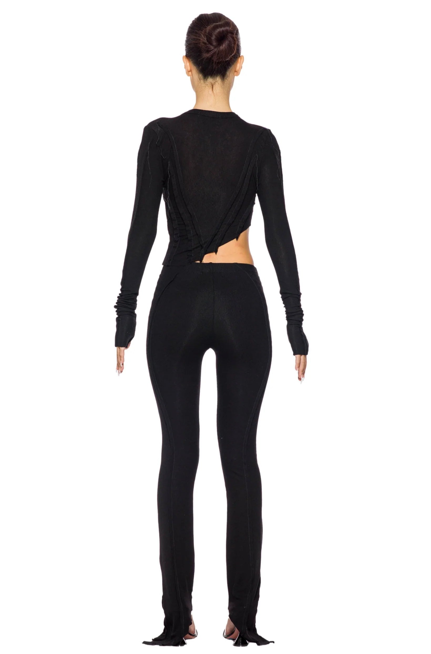 Asymmetric Pants in Black Rib