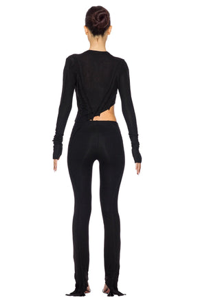 Asymmetric Pants in Black Rib