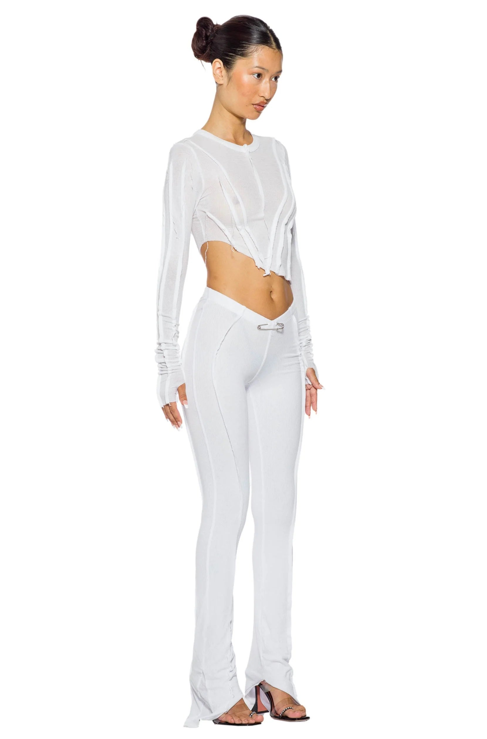 Asymmetric Pants in White Rib - ONFEMME By Lindsey's Kloset