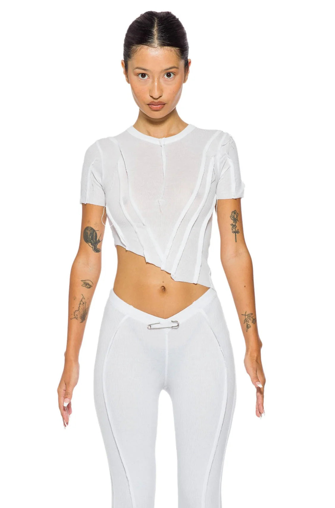 Asymmetric Tee in White Rib