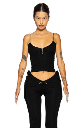 Low Back Double Layer Tank in Black Rib