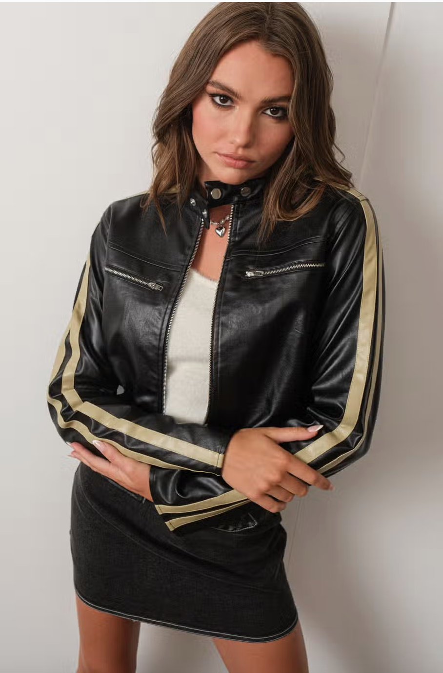 Let's Race Faux Leather Jacket - ONFEMME By Lindsey's Kloset