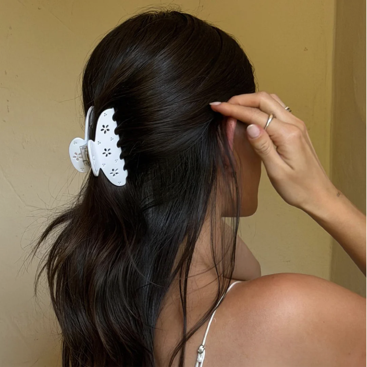 Lil Effing Hair Claw Clip in Blanc Petal Eyelet