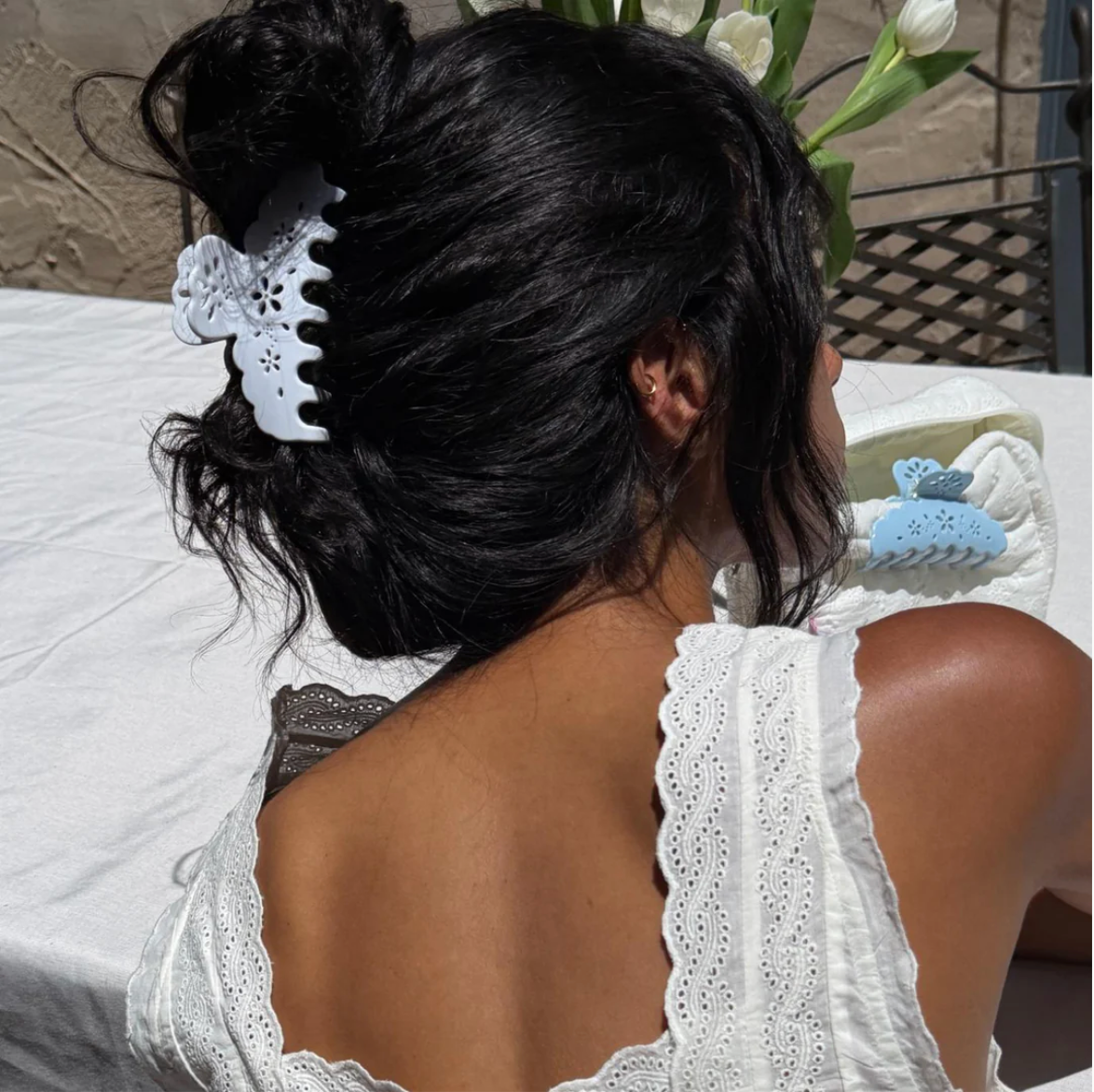 Big Effing Clip in Blanc Fleur Eyelet