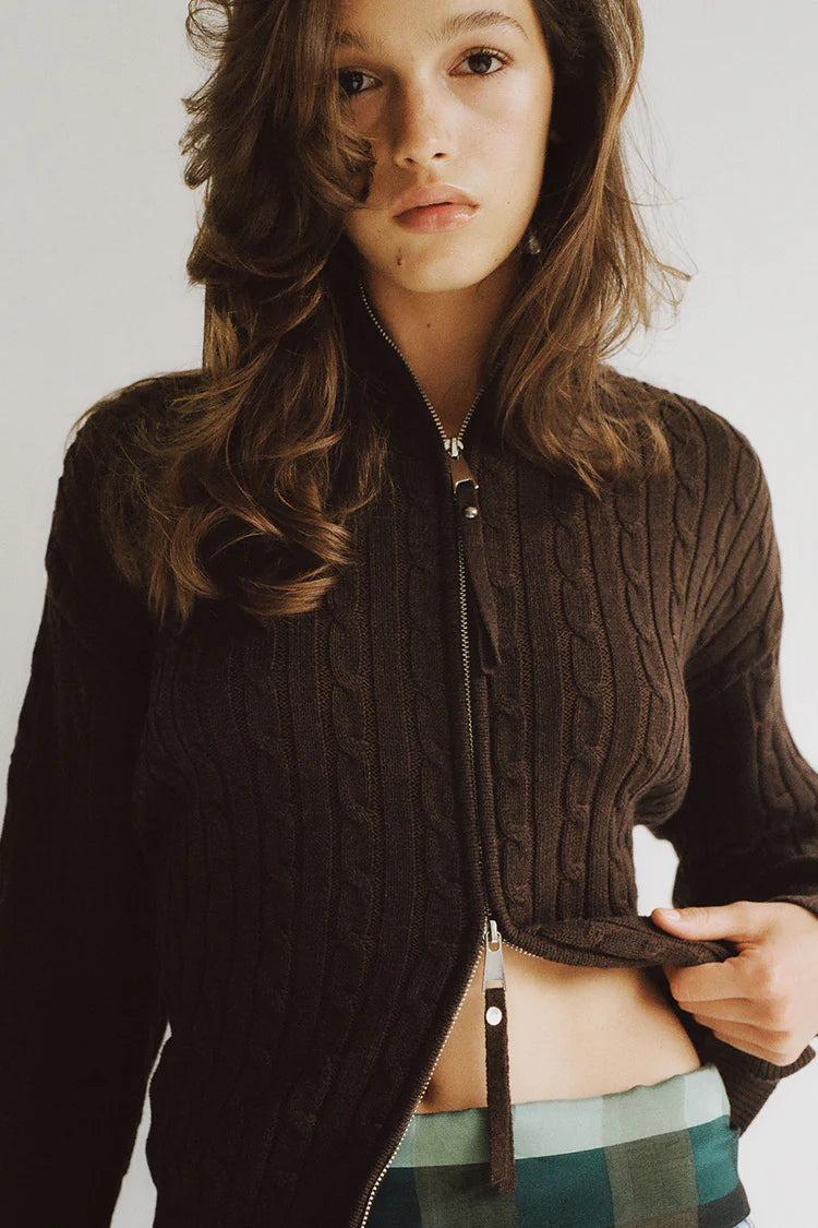 Bea Cable Knit Zip Up Sweater - ONFEMME By Lindsey's Kloset
