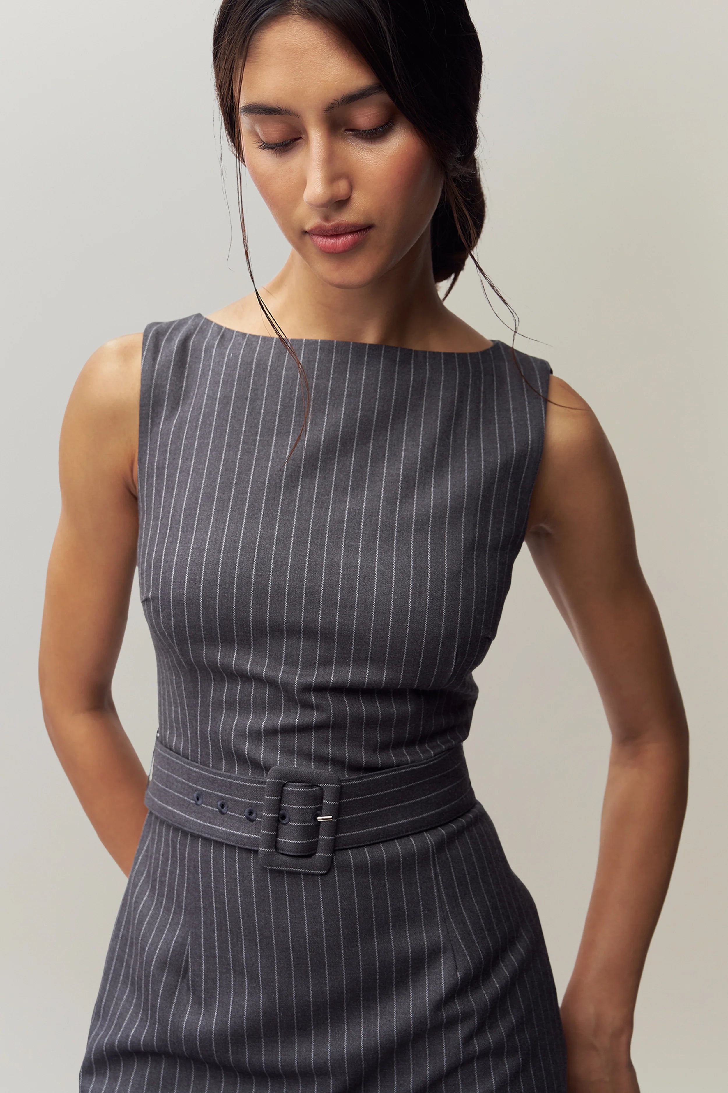 Via Pinstripe Dress - ONFEMME By Lindsey's Kloset
