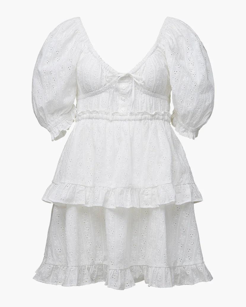 Eyelet Puff Sleeve Mini Dress - ONFEMME By Lindsey's Kloset