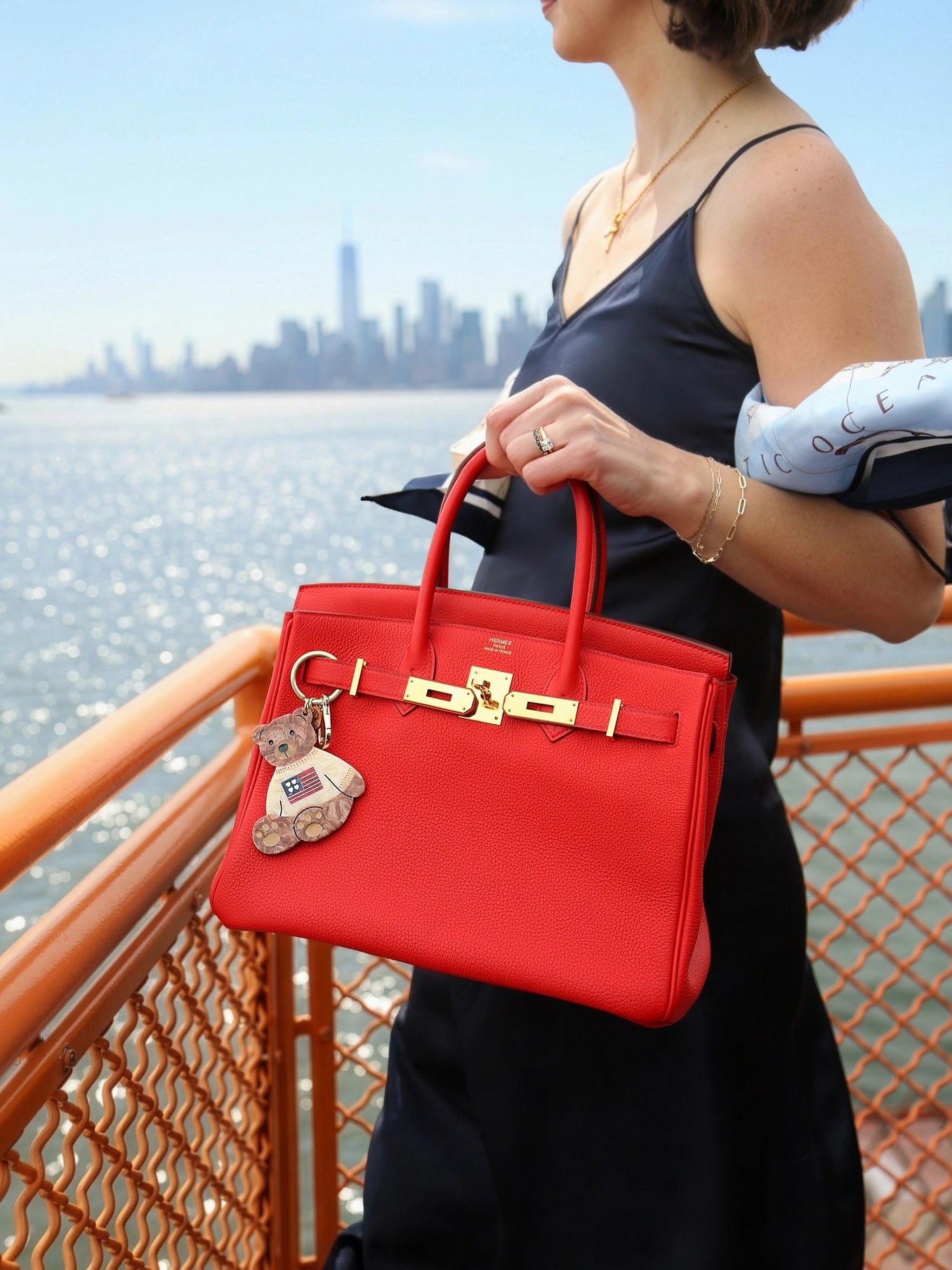 Hand-Painted Americana Teddy Bear Bag Charm + Keychain - ONFEMME By Lindsey's Kloset