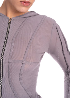 Asymmetric Hoodie in Graphite Rib