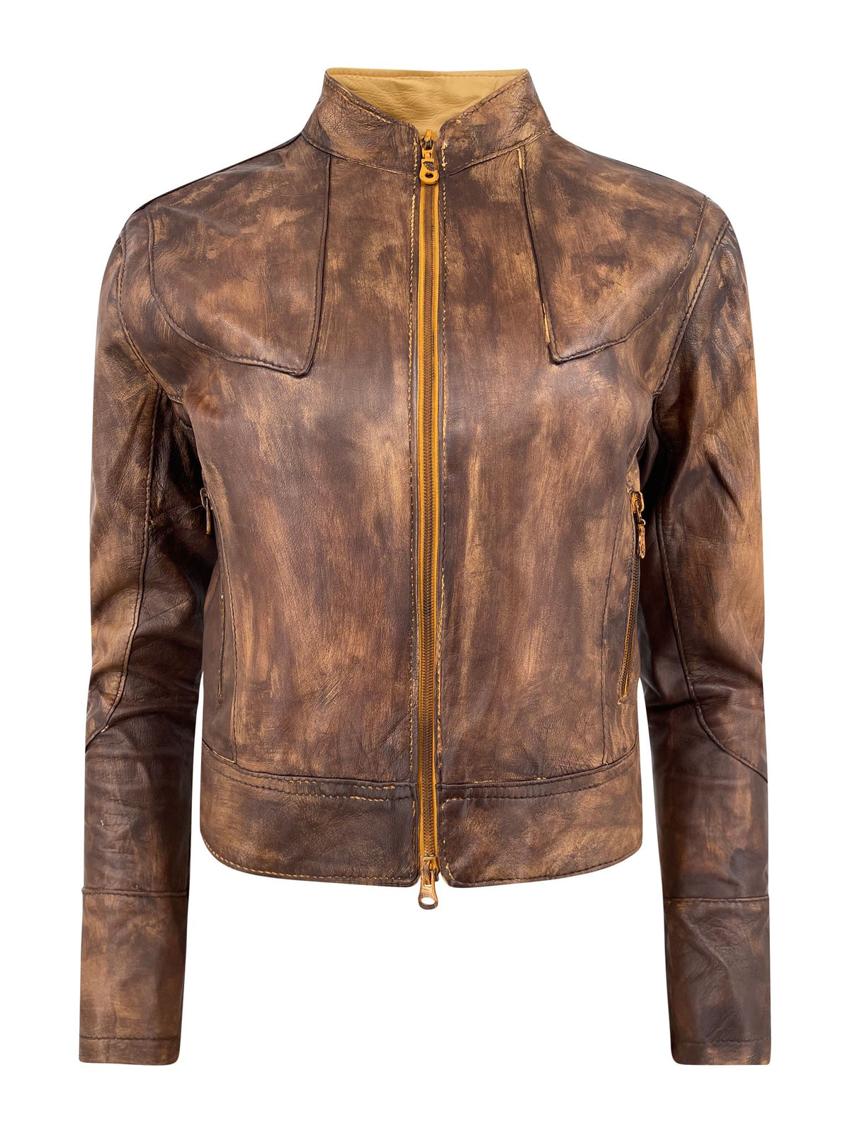 Vintage Faded Brown Leather Jacket - ONFEMME By Lindsey's Kloset