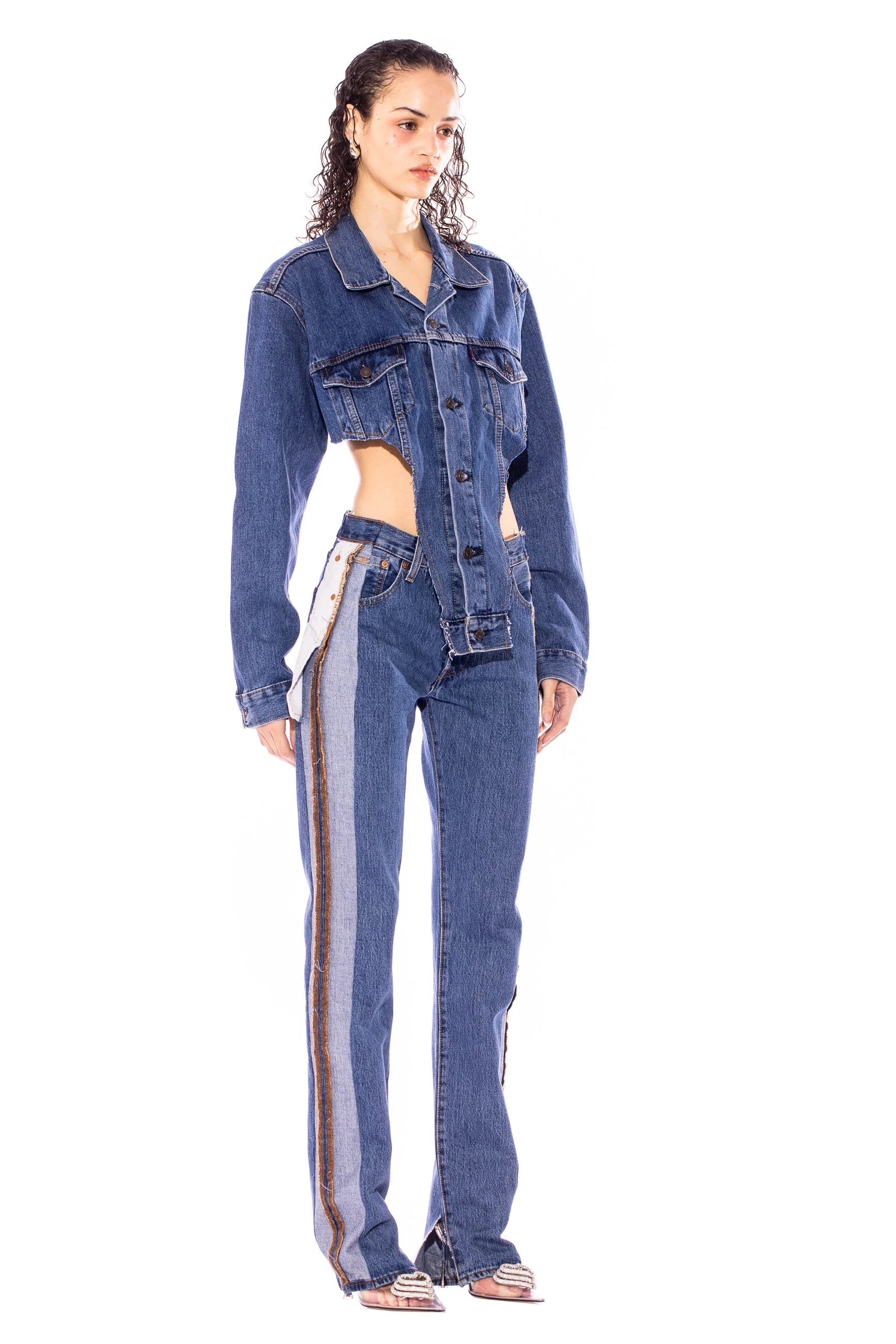 Deep V Jacket in Vintage Blue Denim - ONFEMME By Lindsey's Kloset