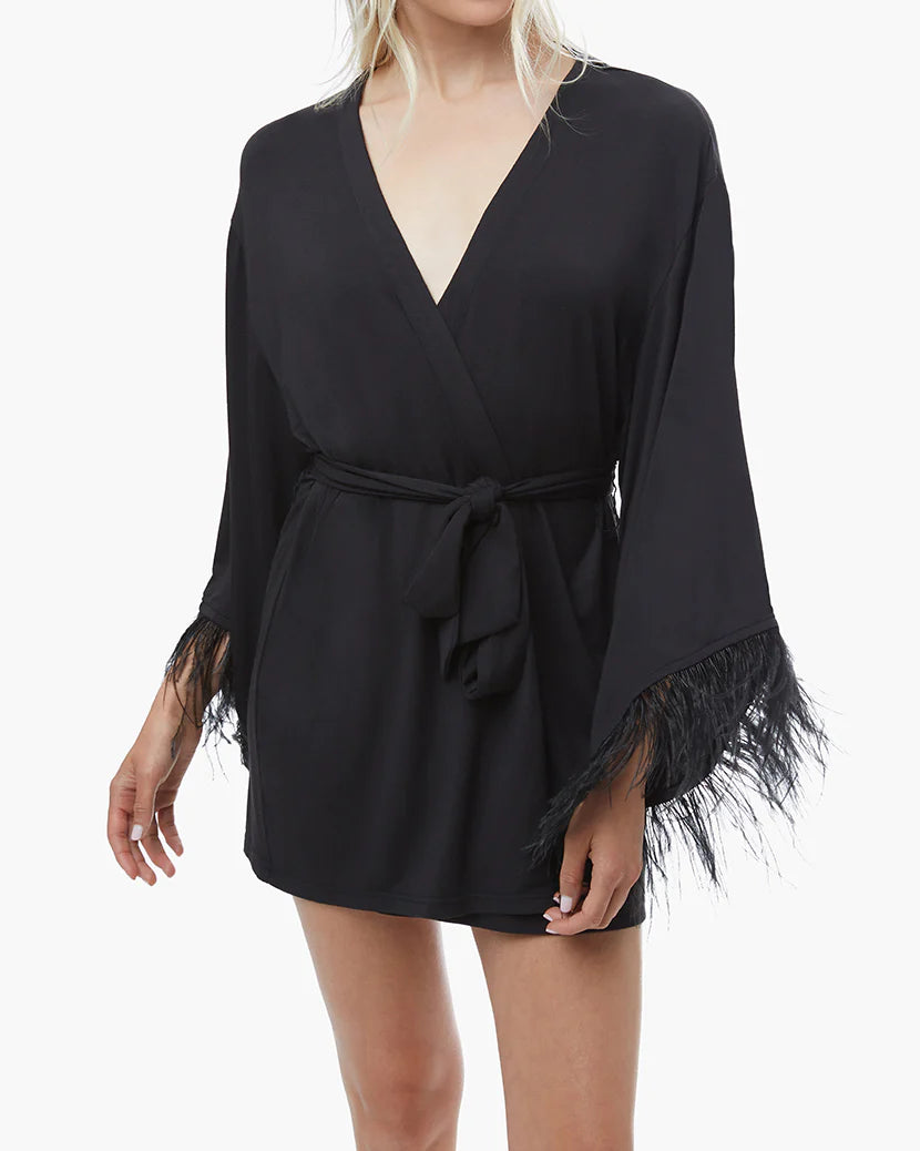 Feather Modal Jersey Robe - Black - ONFEMME By Lindsey's Kloset