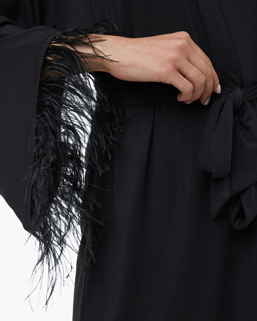 Feather Modal Jersey Robe - Black - ONFEMME By Lindsey's Kloset