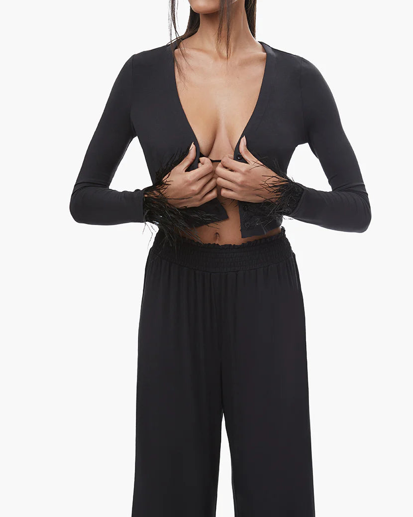 Feather Modal Jersey Cardigan - Black - ONFEMME By Lindsey's Kloset