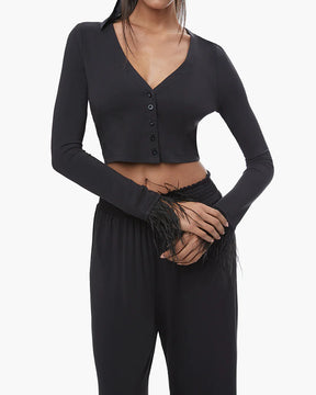 Feather Modal Jersey Cardigan - Black - ONFEMME By Lindsey's Kloset