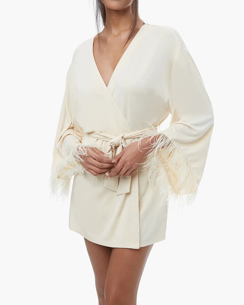 Feather Modal Jersey Robe - Ecru - ONFEMME By Lindsey's Kloset