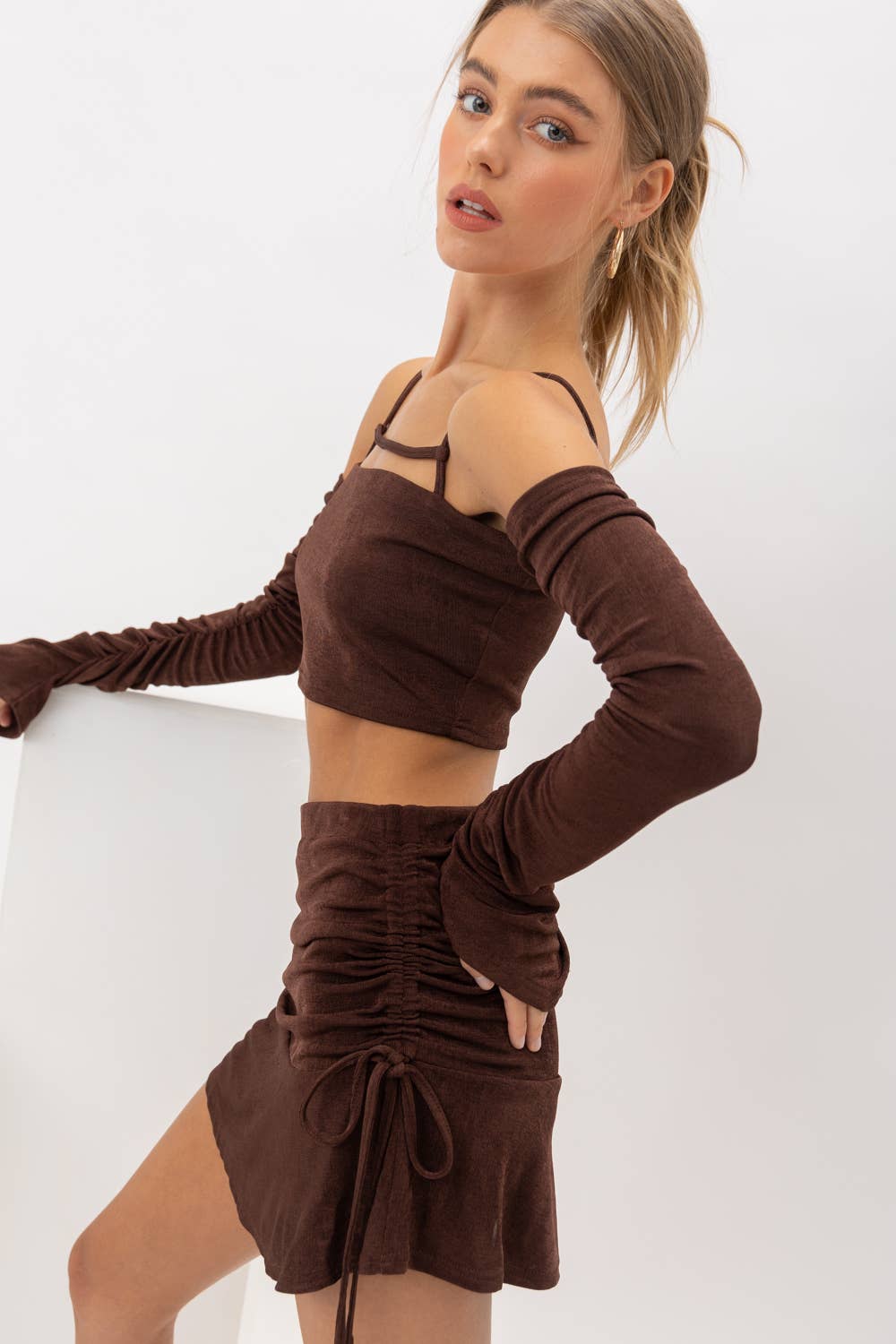 Mocha Ruched Skirt - ONFEMME By Lindsey's Kloset