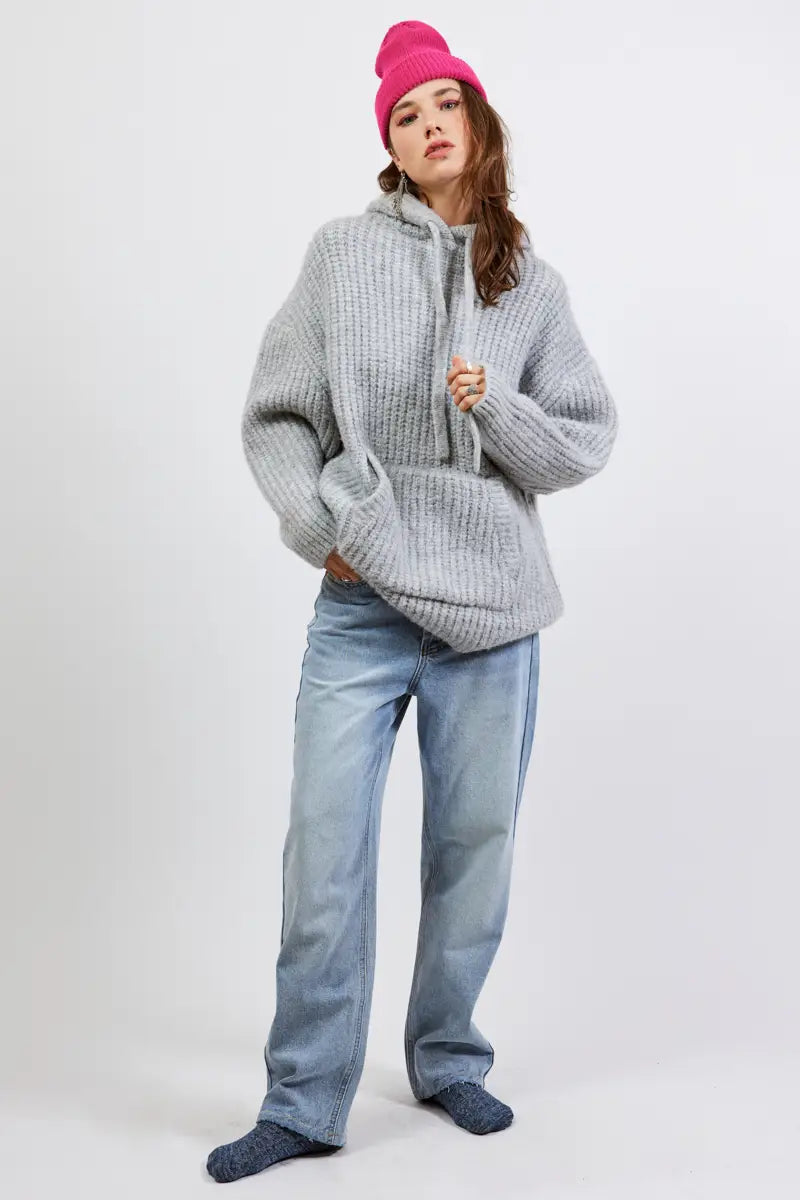 Fluffy Oversized Knit Hoodie - ONFEMME By Lindsey's Kloset