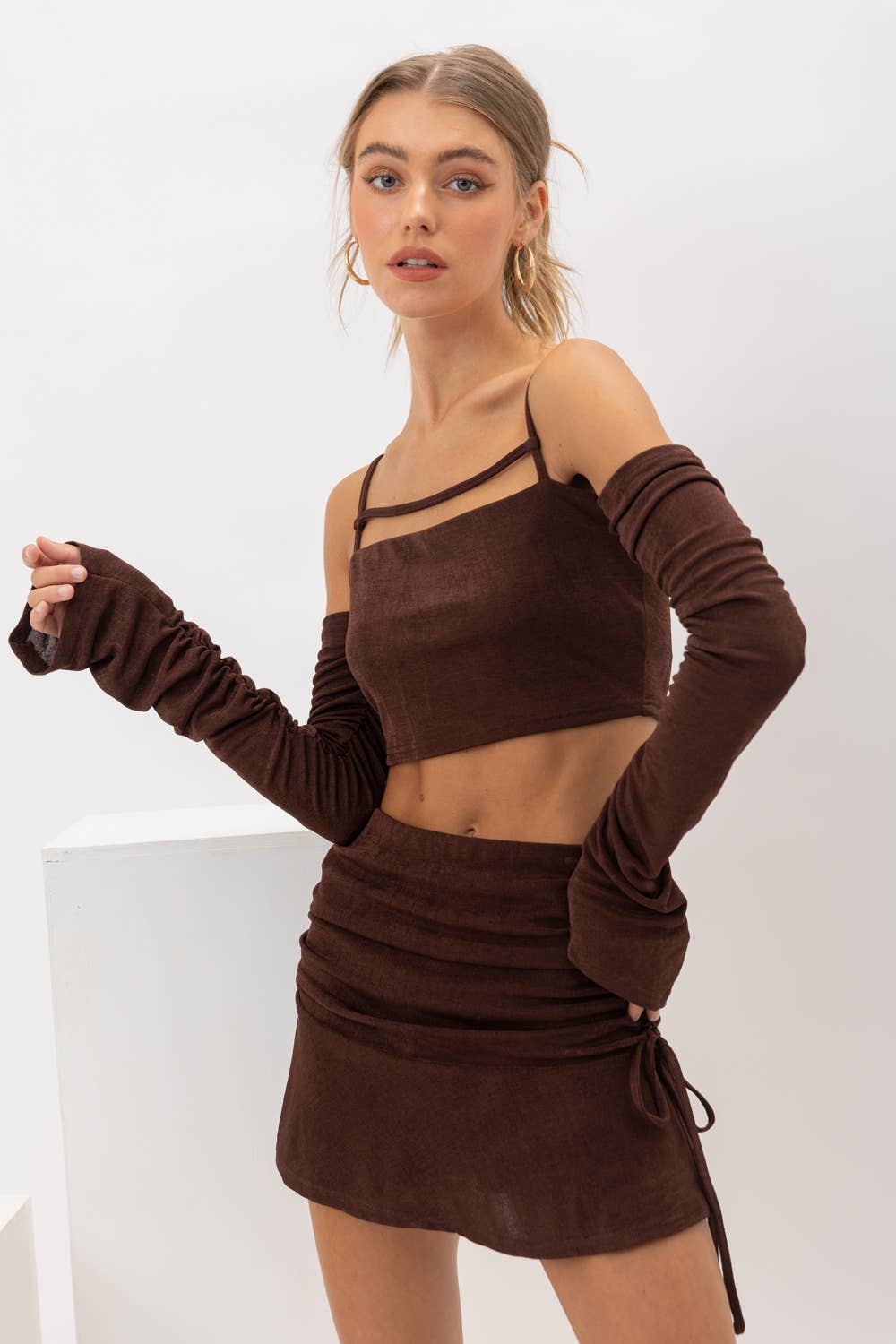 Mocha Ruched Skirt - ONFEMME By Lindsey's Kloset