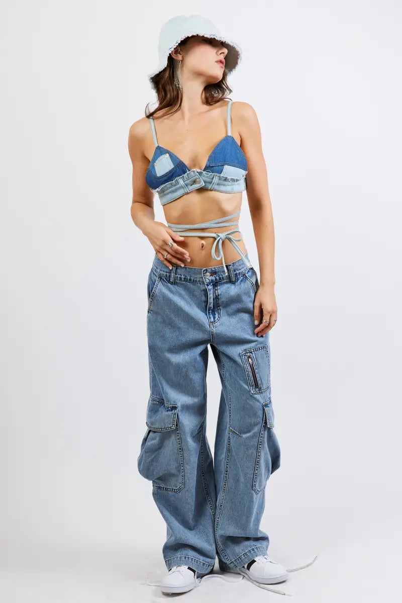 Denim Patchwork Bra Top - ONFEMME By Lindsey's Kloset