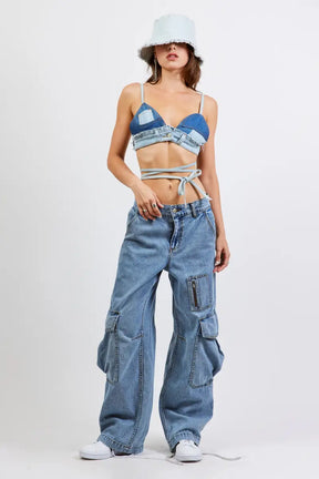 Denim Patchwork Bra Top - ONFEMME By Lindsey's Kloset