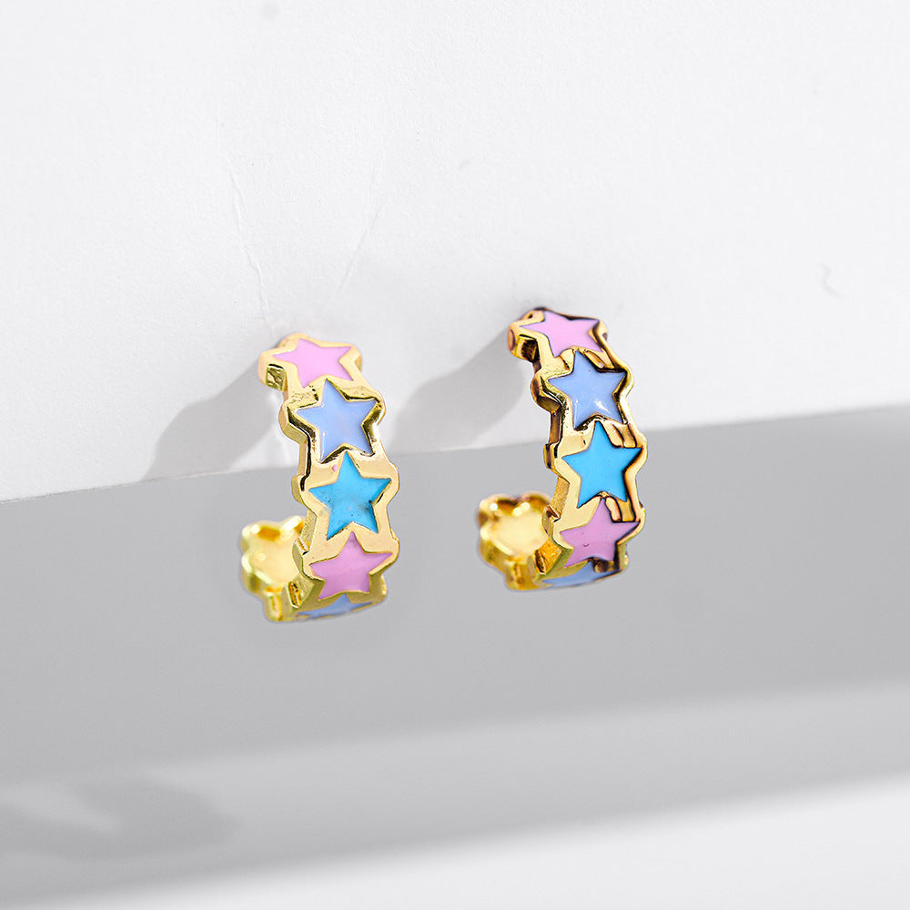 Bella Star Decorated Enamel Huggie Hoop Earrings - ONFEMME By Lindsey's Kloset