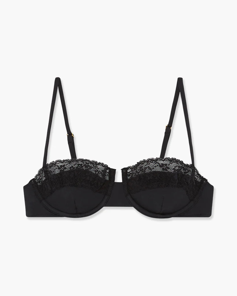 Black Balconette Bra in Leavers Lace and Stretch Tulle – Vantage - Clean