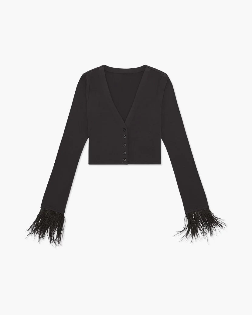 Feather Modal Jersey Cardigan - Black - ONFEMME By Lindsey's Kloset