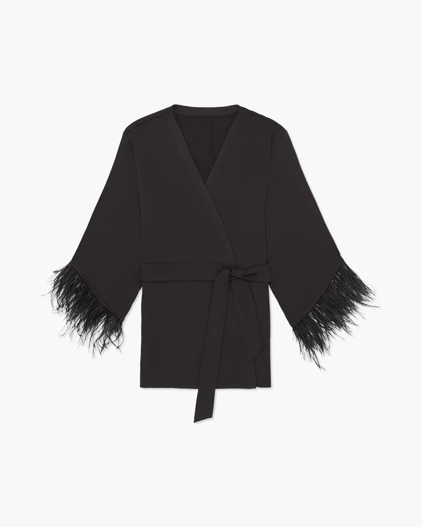 Feather Modal Jersey Robe - Black - ONFEMME By Lindsey's Kloset